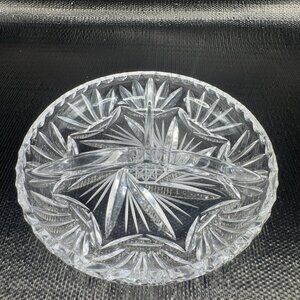 Bohemian Crystal Relish Candy Divided Round Dish Pinwheel Hand Cut Clear Dish